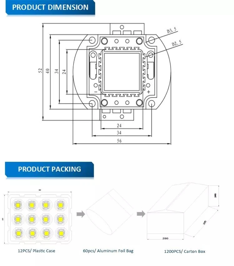 dimension and package of led cob 30w
